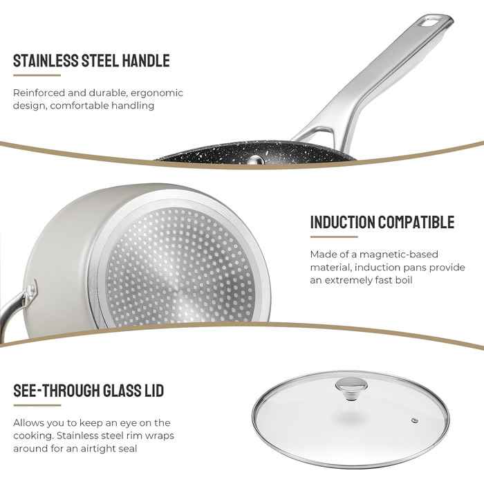 Набір каструль та сковорідок BEZIA, 10 шт., з антипригарним покриттям, сумісний з усіма плитами, сірий