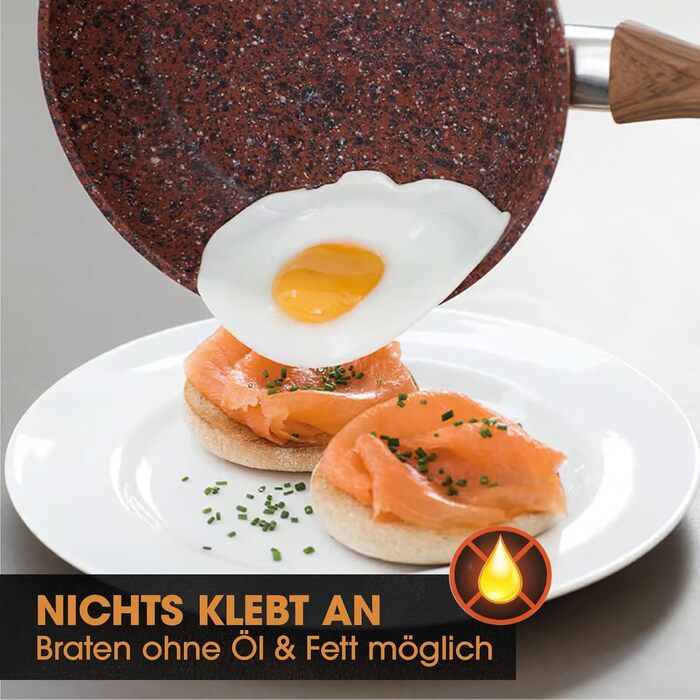 Сковорода Livington Copper & Stone 28 см індукційна, антипригарна, для всіх типів плит. З рецептами.