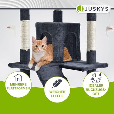 Дерево для котів Juskys Amy XXL з печерами, лежанками, сходами та сизалевими стовпчиками - стабільний котячий комплекс 170 см, сірий/темно-сірий