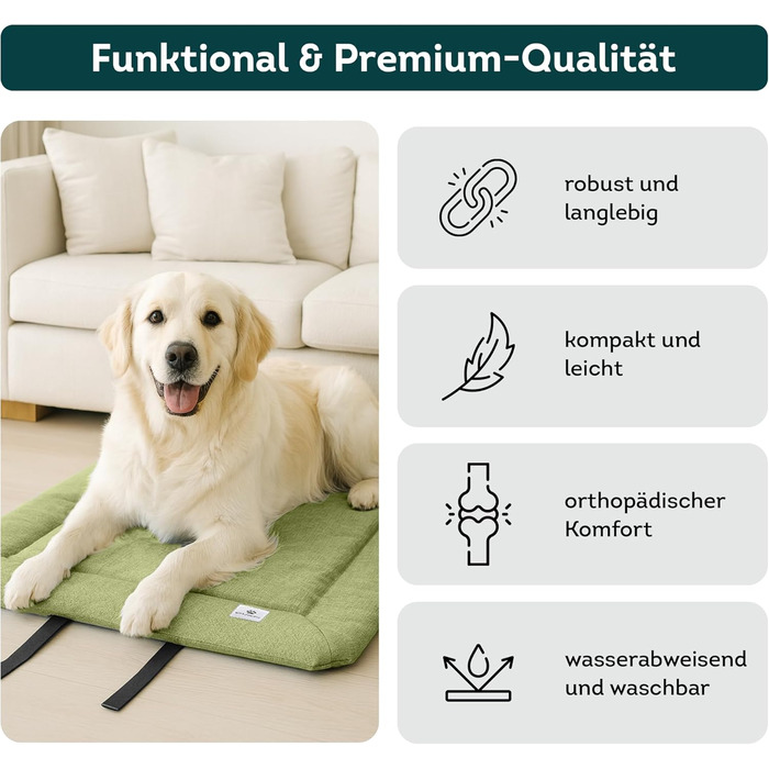 Килимок для собак Wanderpfote, 75x50 см – ортопедичний, водовідштовхувальний, для подорожей – зелений