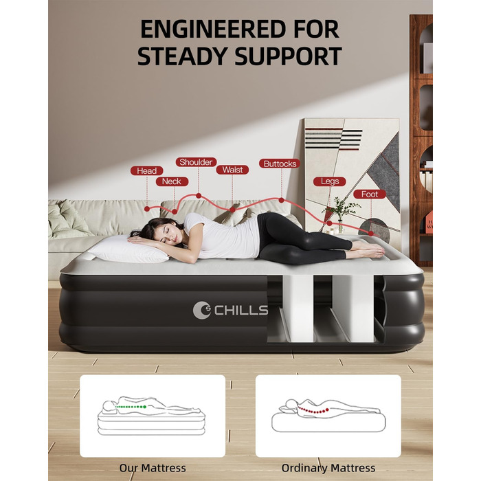 Надувне ліжко CHILLSUN® для 2 осіб, 203x152x46 см з електричним насосом, водонепроникне, для кемпінгу та гостей