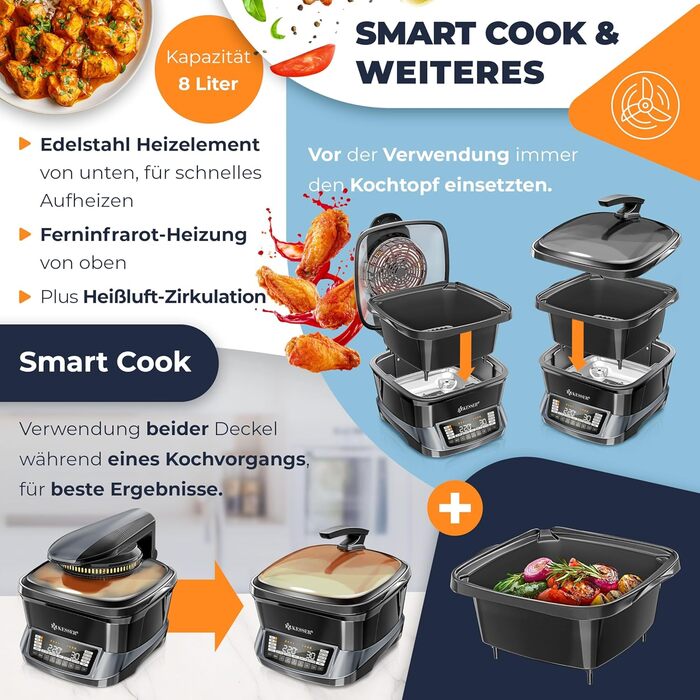 Мультиварка KESSER® 8л з фритюрницею та 16 програм - гриль, випічка, тушкування, приготування на пару, підтримка тепла, швидка обробка, рисоварка, йогуртниця (антрацит)