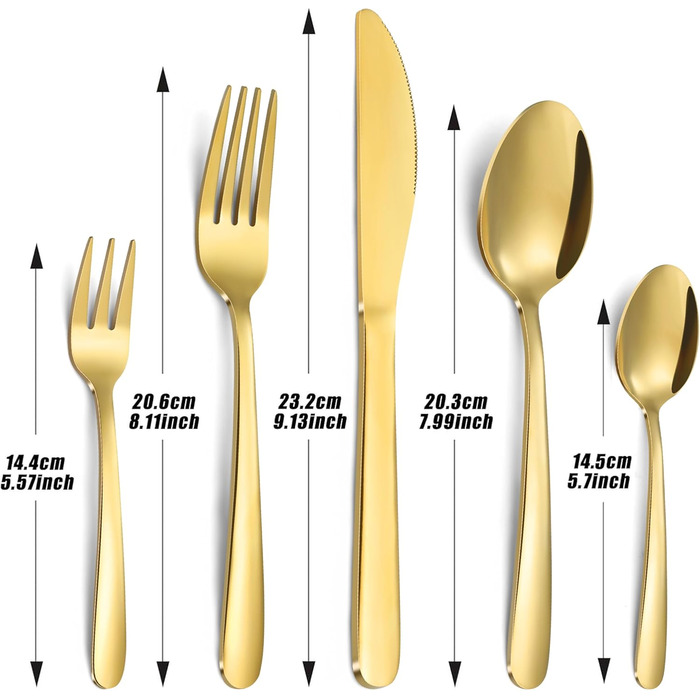 Bestdin Cutlery Set, 6 Persons, 30-Piece Cutlery Gold, Stainless Steel Cutlery Set with Knife, Fork, Spoon, Gold Cutlery for Home/Party/Restaurant, High-Gloss Polished & Dishwasher Safe