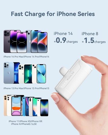 Power Bank 4500mAh PD для iPhone: компактний акумулятор для швидкої зарядки, сумісний з iPhone 14, 13, 12, 11, XS, XR, X, 8, 7, 6. Колір: кремовий