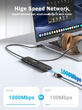 Док-станція Lemorele 13-в-1: USB-C/A, 10Gbps, 3 монітори, 2 HDMI 4K, Ethernet, 4 USB 3.2/2.0, VGA, Type-C 3.1, PD 100W, Audio, SD/TF, для Windows, MacBook