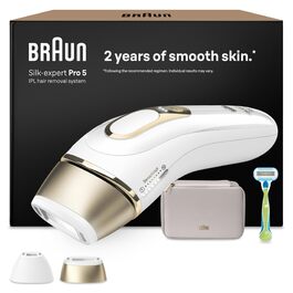 Braun Silk·expert Pro 5 IPL – апарат для епіляції в домашніх умовах, біло-золотий (2 насадки + тример для обличчя), Німеччина