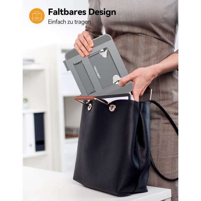 Підставка для ноутбука TECKNET регульована по висоті, ергономічна, складна, портативна з вентиляцією, сумісна з ноутбуками та планшетами 11-17.3 дюймів (сіра)