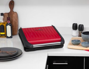 George Foreman Contact Grill & Panini/Sandwich Maker - 24x17cm, 3-Portion Size - Steel Red - Reduces Up to 42% Fat