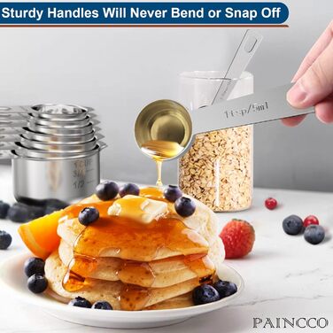 Paincco Measuring Cups & Spoons Set, 21 Pieces, including 7 stackable and nestable measuring cups, 9 measuring spoons & 5 mini measuring spoons, for dry and liquid ingredients
