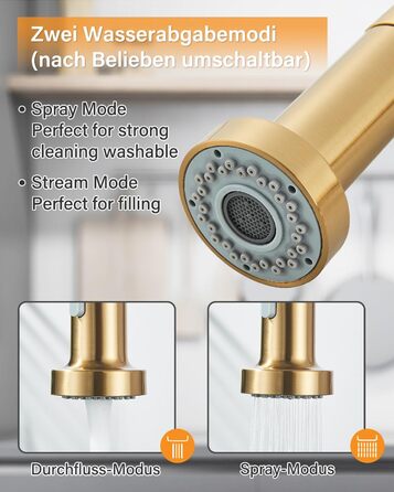 Кухляна змішувач Hbronzeshower з висувною лійкою, 360° обертання, нержавіюча сталь, з душем, для кухні