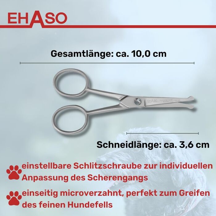 Ножиці для грумінгу собак EHASO Premium, 10 см, з круглою кінцівкою | Професійні ножиці для собак, точні та зручні | Підходять для всіх порід