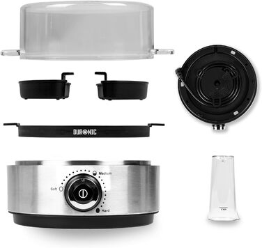 Електричний яйцеварка Duronic EB27 WE на 1-7 яєць з регулюванням ступеня готовності, таймером та захистом від перегріву, з мірним стаканчиком та знімачем яєць (чорний)