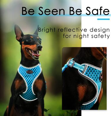 Шлейка для собак ThinkPet No-Pull, дихаюча, для малих, середніх та великих собак, регульована, м'яка, для прогулянок, безпечна, з контролем, з підкладкою, світловідбиваюча (Блакитна, L, 1 шт.)