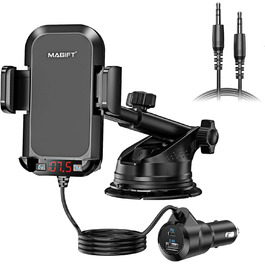 FM-трансмітер Magift Bluetooth 5.3 для авто, 30W PD, USB, HiFi бас, гучний зв'язок, шумозаглушення, підтримка USB-накопичувача, чорний, тримач на панель