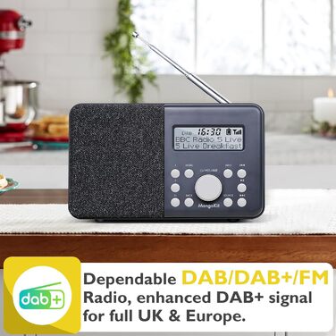 Портативне радіо MD3 DAB/DAB+/FM з Bluetooth, динамік, навушники, 40 станцій, годинник, будильник, таймер, кольоровий дисплей, акумулятор/мережа (Чорний/Сірий)