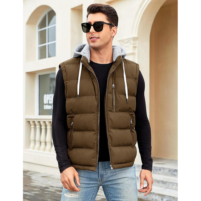 Чоловіча степкова жилетка Vancavoo з капюшоном, тепла зимова жилетка для активного відпочинку, спортивна жилетка, перехідна куртка, колір кава, розмір S