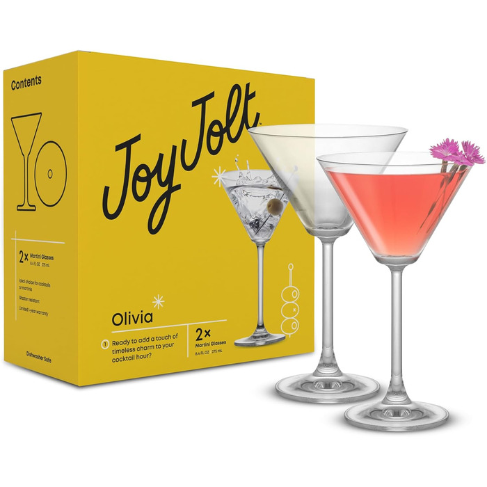 Набір келихів для Мартіні JoyJolt Olivia Crystal 260 мл (2 шт) - Преміум кришталеві келихи для коктейлів, виготовлені в Європі