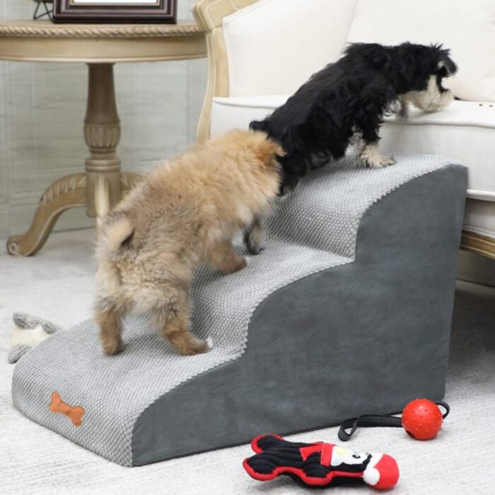 3-Step Dog Stairs for Small Dogs, Bounabay Removable Dog Ramp, Washable Portable Ladder Pet Stairs for Sofa Bed, Cat Stairs Made of Sponge, 40 cm High Dog Stairs