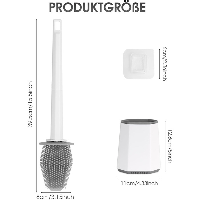 Набір для туалету: щітка для унітазу з тримачем, нержавіюча сталь та силікон, кріплення на стіну, чорний колір