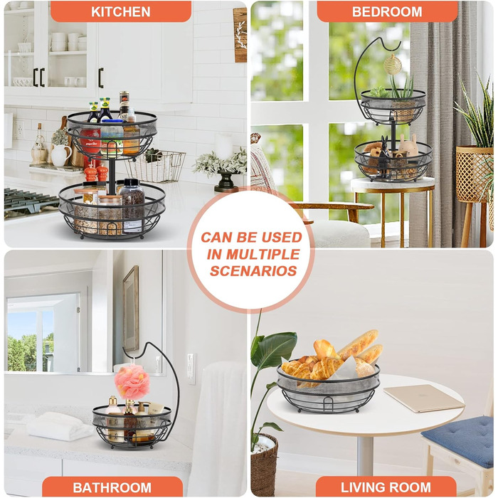 Металева фруктова тарілка Bomclap на 2 ярусах з тримачем для бананів - бронзового кольору