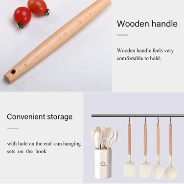 Набір кухонних помічників 12 шт. з силікону з дерев'яними ручками: лопатки, ложки, щипці. Кухонне приладдя, стійке до високих температур, антипригарне покриття.