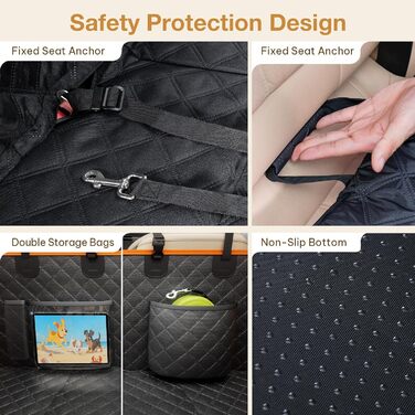 Плед для собак Pecute, захист заднього сидіння авто, підтримка жорстких поверхонь до 150 кг, покриває все заднє сидіння, для подорожей, ветеринара, авто/SUV/пікапи, чорний/оранжевий