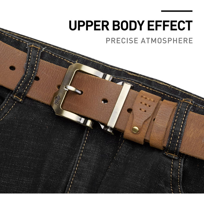 Чоловічий шкіряний ремінь BISON DENIM: класичний варіант для джинсів та ділового стилю, ширина 38 мм, з подарунковою коробкою (W71792-brown)