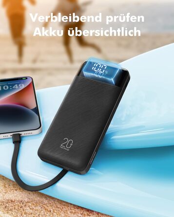 Power Bank Charmast 20000mAh з LED-дисплеєм та 4 кабелями (USB C, PD3.0, QC4.0) – чорний