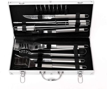 Набір для барбекю 18 предметів у кейсі з нержавіючої сталі, кухонні аксесуари