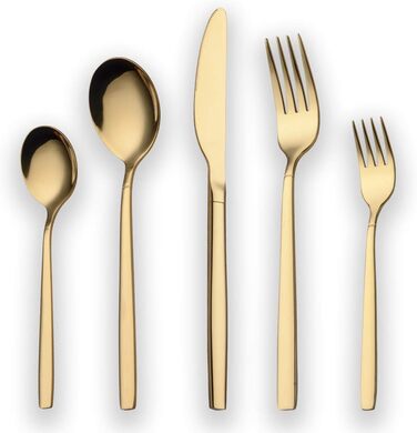 Berglander 30-Piece Titanium-Plated Cutlery, 30-Piece Gold Cutlery Set, Cutlery Set Cutlery Sets, Service for 6 (Gold Shiny)