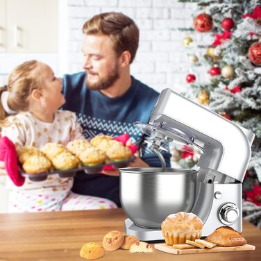 Кухонна машина-міксер з нержавіючою чашею, 6 швидкостей, для замішування тіста та збивання