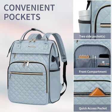 Жіночий рюкзак EMPSIGN з відділенням для ноутбука 17 дюймів. Стильний рюкзак для навчання, роботи, подорожей. Чорний, блакитний.