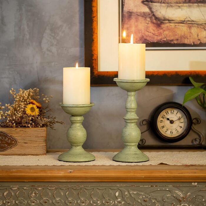 Sziqiqi 3-Piece Candle Holder Set, Candle Stand, Vintage Candle Holders, Lantern Holders Made of Metal, Candle Holders for Pillar Candles, Candle Stand Decoration for Wedding Party, Small+Medium+Large (Blue, Small+Large)