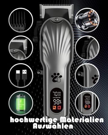 Професійна машинка для стрижки собак з щільним хутром, бездротова, тиха, з LED-дисплеєм, для довгого, товстого, тонкого, кучерявого та хвилястого хутра