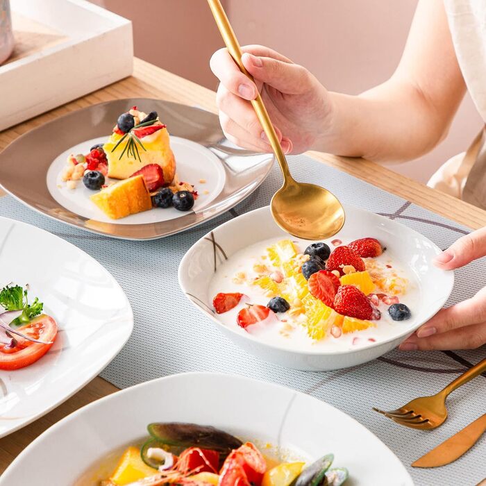 VEWEET Набір посуду 'Нікіта' з порцеляни, 24 елементи | Сервіз включає миски, десертні тарілки, тарілки для їжі та супові тарілки | Сервіз для 4-12 осіб (48-елементний набір посуду)