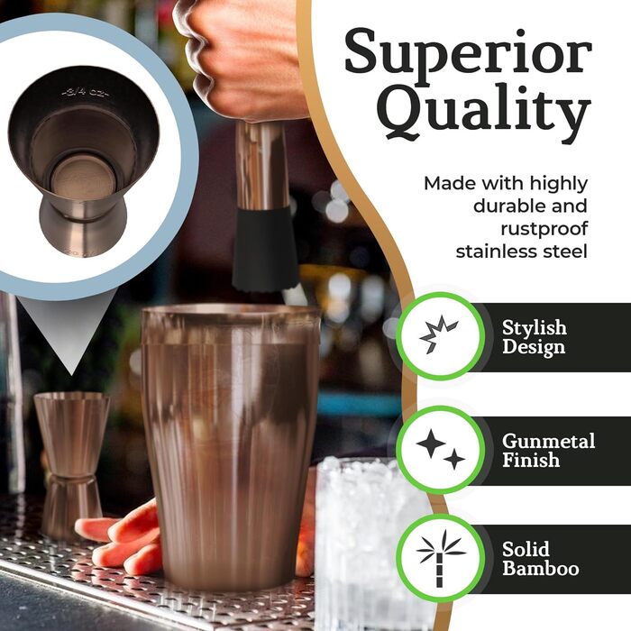Набір шейкерів для коктейлів Highball & Chaser: професійний барний набір для приготування коктейлів + E-book з 30 рецептами, антична мідь