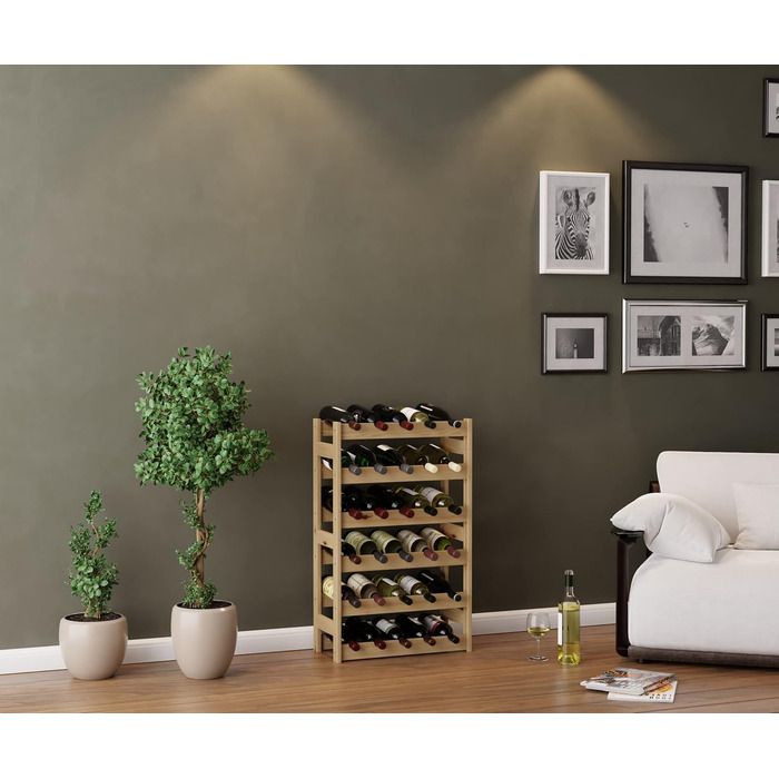 Lenmar Wooden Wine Rack for Bottles, Natural, RW-1, Wine, Bottle Rack, Cellar Rack, Shelves, Bottle Holder (Natural, RW-1-30, 86 x 53 x 25, holds 6 bottles, for 30 bottles)
