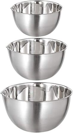 Набір місок для перемішування, 3 шт. з нержавіючої сталі, з носиком, для приготування та подачі, 1.5 л, 3 л, 5 л