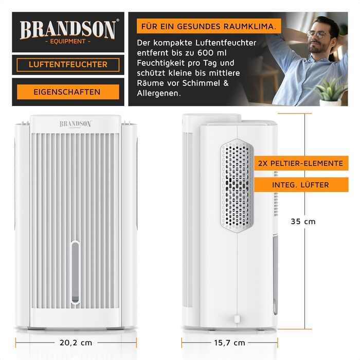 Електричний осушувач повітря Brandson – 2000 мл для кухні, спальні, офісу, гаража