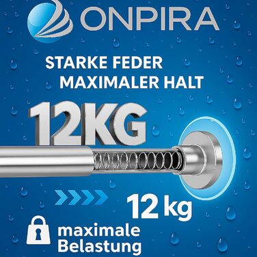 Дзеркальна штанга для душу Onpira® без свердління - нержавіюча штанга для душової завіси та гардини | 5 розмірів 40–230 см | 3 кольори: чорний, білий | Міцна фіксація до 12 кг (чорний, 95-150 см)