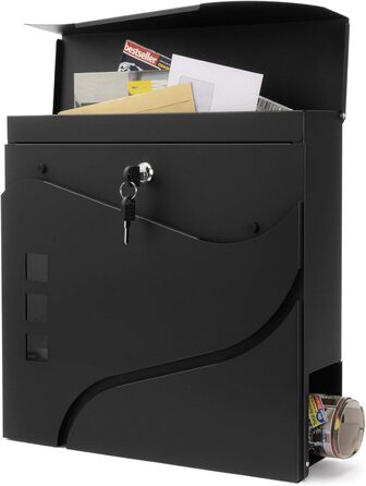 Поштовий ящик Verda з газетницею, нержавіюча сталь, антрацит, 37x37x11 см, вікно, тримач для газет, табличка для імені, сучасний, погодостійкий, 2 ключі