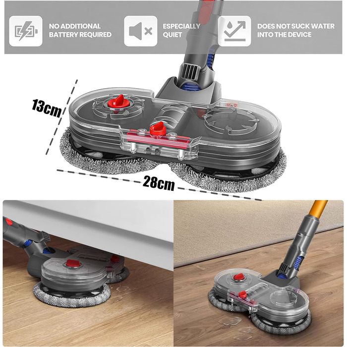 Електрична насадка для пилососа Dyson V7/V8/V10/V11/V15 Italdos з баком для води та 3 мікрофібровими серветками