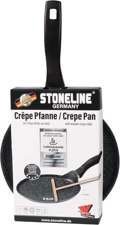 STONELINE Back to Nature Crepe Pan Induction 25 cm, Omelette pan coated with real stone particles, Pancake/Pancake pan non-stick, Fat-free frying, All stovetops, (Grey)