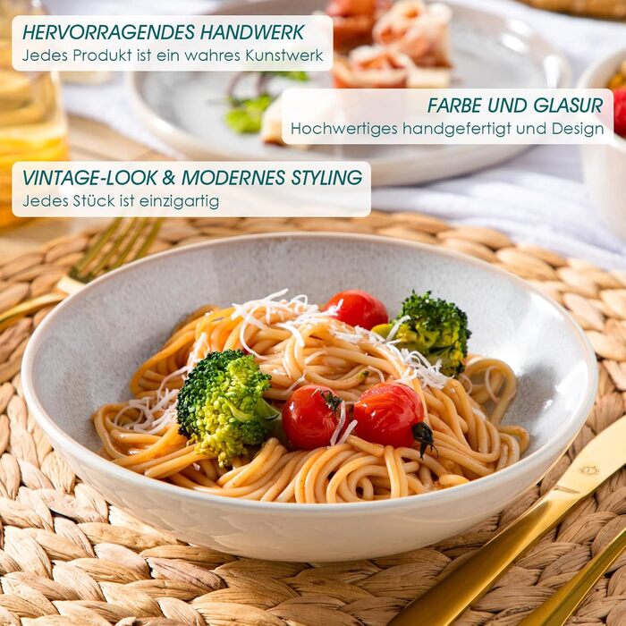 Набір посуду на 6 осіб vancasso SNOW, 24 елементи: тарілки, супові тарілки, миски, салатники, бежевий, для посудомийної машини, для мікрохвильової печі