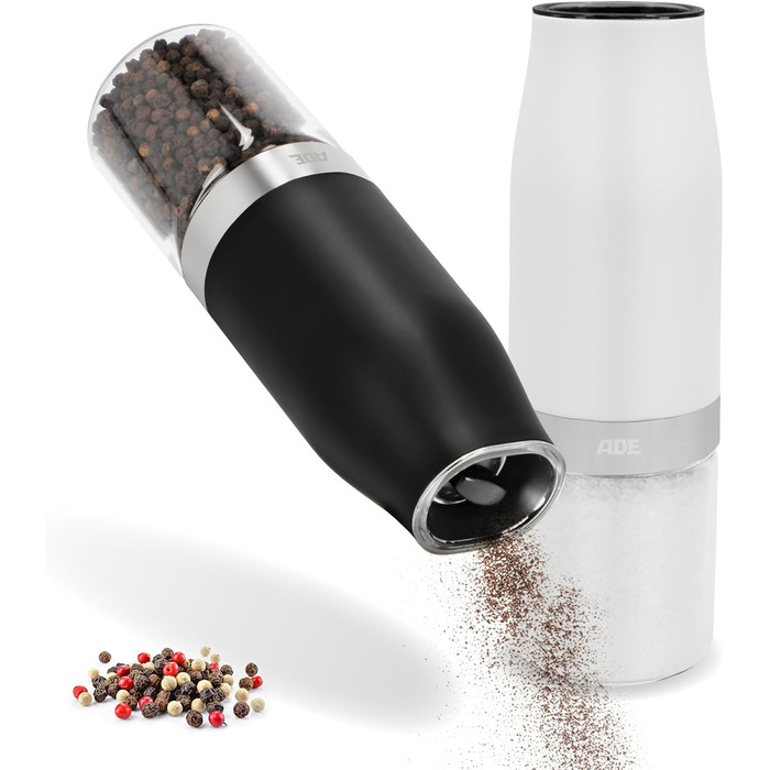 Electric Salt and Pepper Grinder Set of 2 with Tilt Sensor | Spice Grinder with Ceramic Grinder | Infinitely Adjustable | Salt, Pepper, Chili, Dried Herbs | Herb Grinder | with LED Lighting