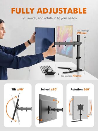 Тримач для монітора GRIFEMA для 2 моніторів, 13-27 дюймів, регульований, гнучкий, VESA 75/100mm, GB2001A-2 (U-основа)