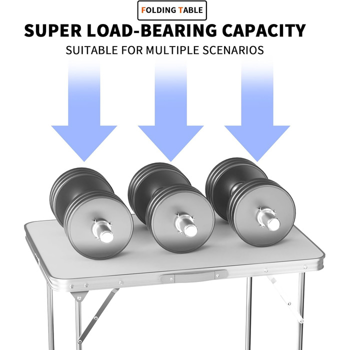 Складний алюмінієвий стіл для пікніка, саду, кемпінгу 120x60x70 см, регульована висота