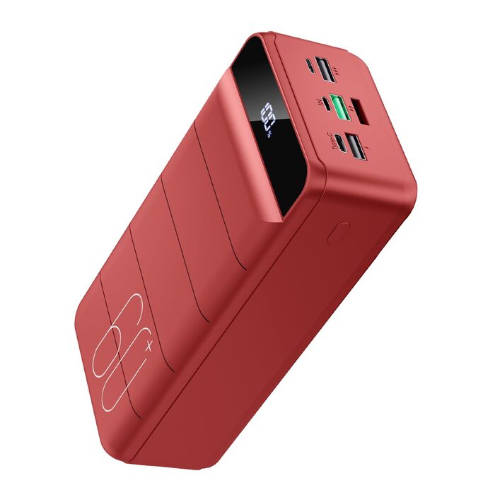Power Bank 60000mAh 22.5W PD USB-C Чорвоний – Зовнішній акумулятор для смартфонів, планшетів