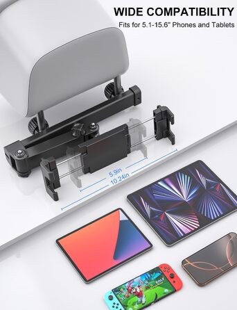 Тримач для планшета в авто PLDHPRO: кріплення на підголівник, сумісний з iPad, Samsung, Android, FireHD, 5.1'-15.6'