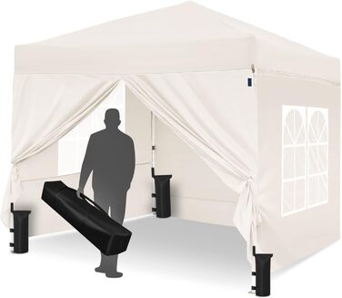 Gazebo, Leadyeah Pop-Up Pavilion with Sides, Foldable Camping Pavilion 2.5 x 2.5, Heavy-Duty Pavilion Tent, Fully Waterproof, 50+ UV Protection for Camping, Party - Beige